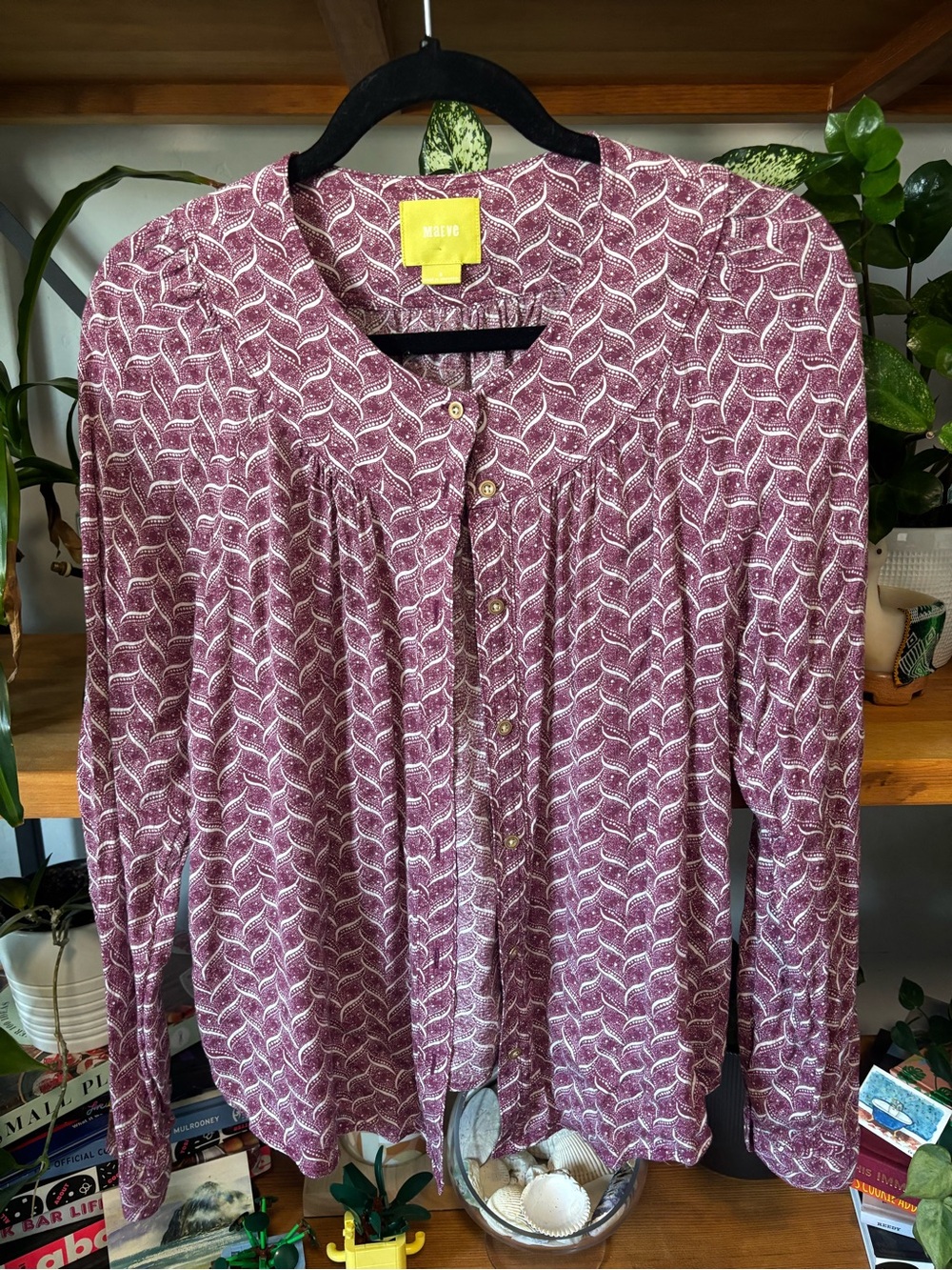 Anthropologie Maeve Orli Purple Printed Button Down Blouse Small